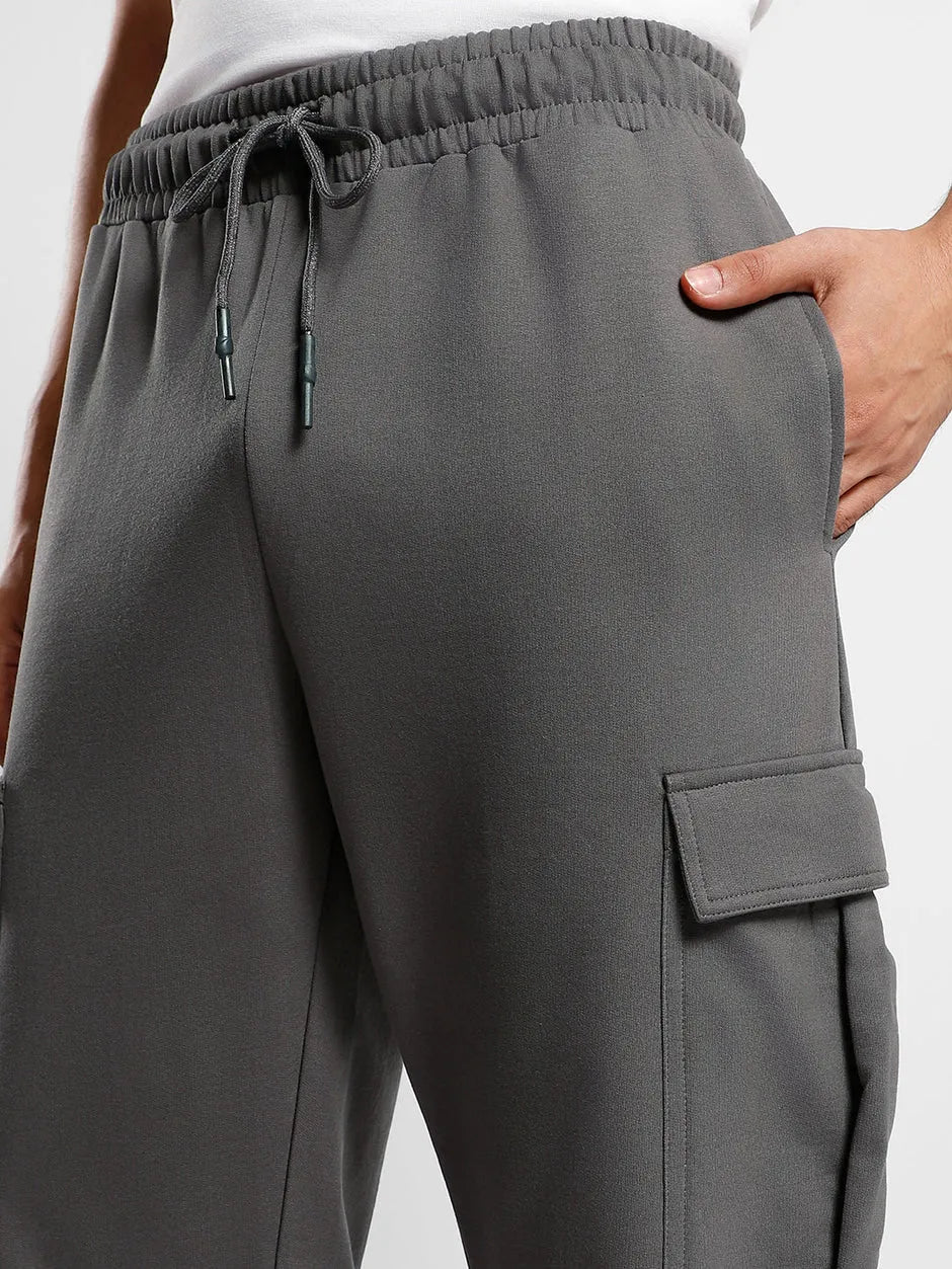Men’s Korean Dark Grey Cargo Joggers – Relaxed Fit, Streetwear Style with Multiple Utility Pockets & Adjustable Drawstring Hem