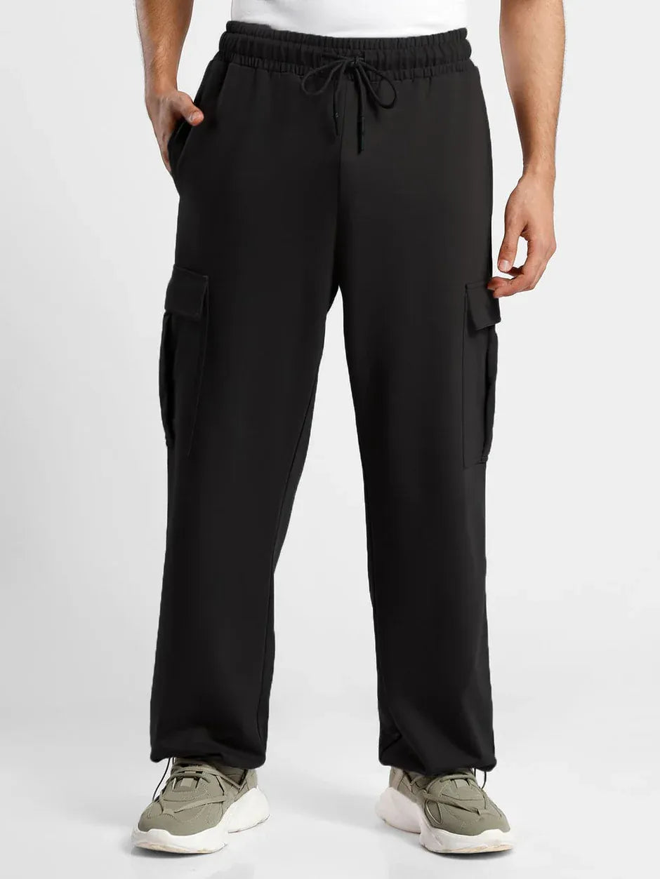 Men’s Korean Black Cargo Joggers – Relaxed Fit, Streetwear Style with Multiple Utility Pockets & Adjustable Drawstring Hem