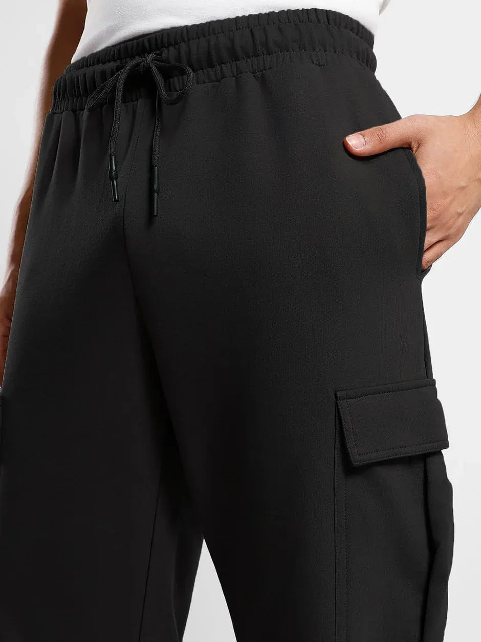 Men’s Korean Black Cargo Joggers – Relaxed Fit, Streetwear Style with Multiple Utility Pockets & Adjustable Drawstring Hem