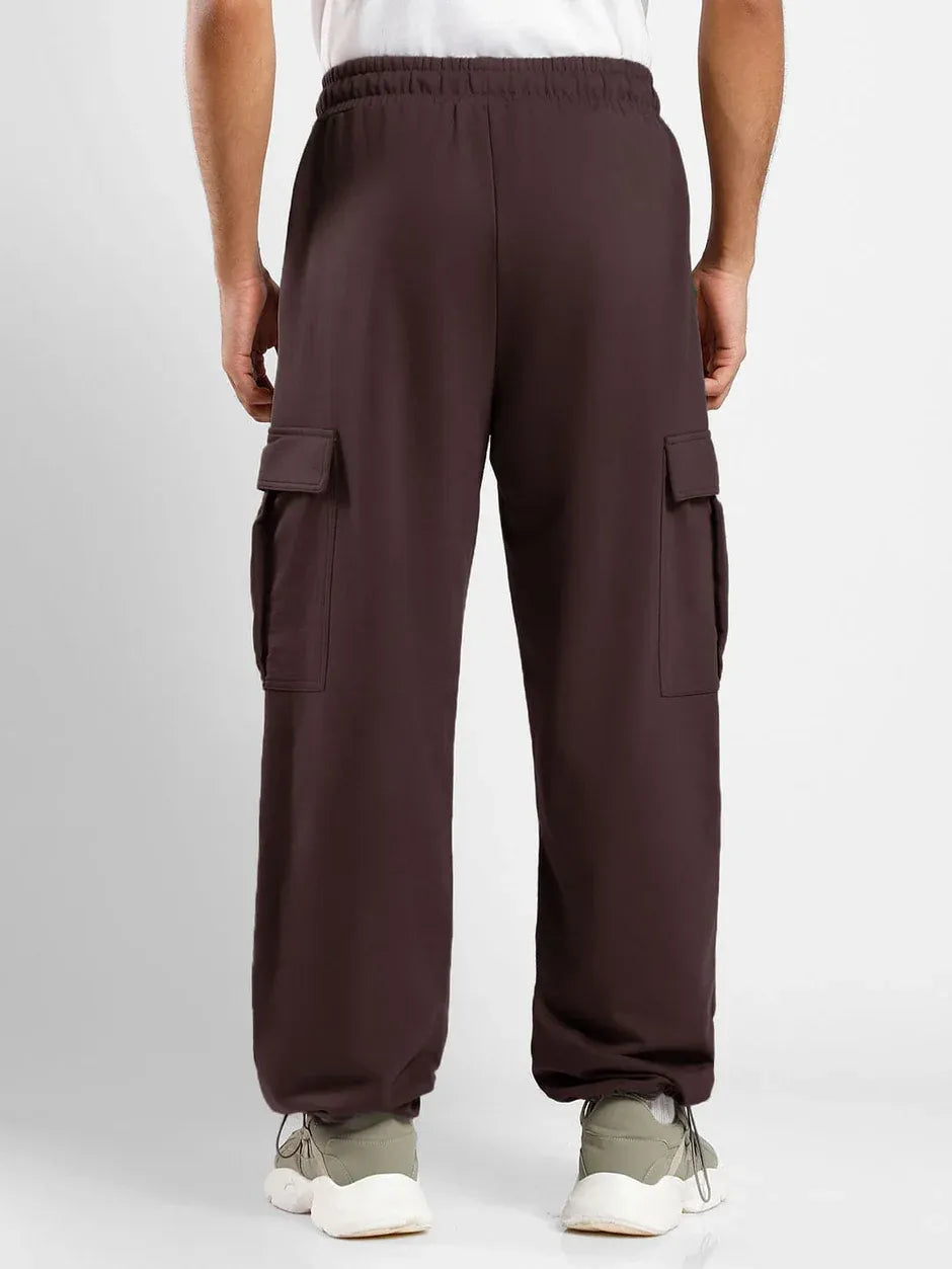 Men’s Korean Brown Cargo Joggers – Relaxed Fit, Streetwear Style with Multiple Utility Pockets & Adjustable Drawstring Hem