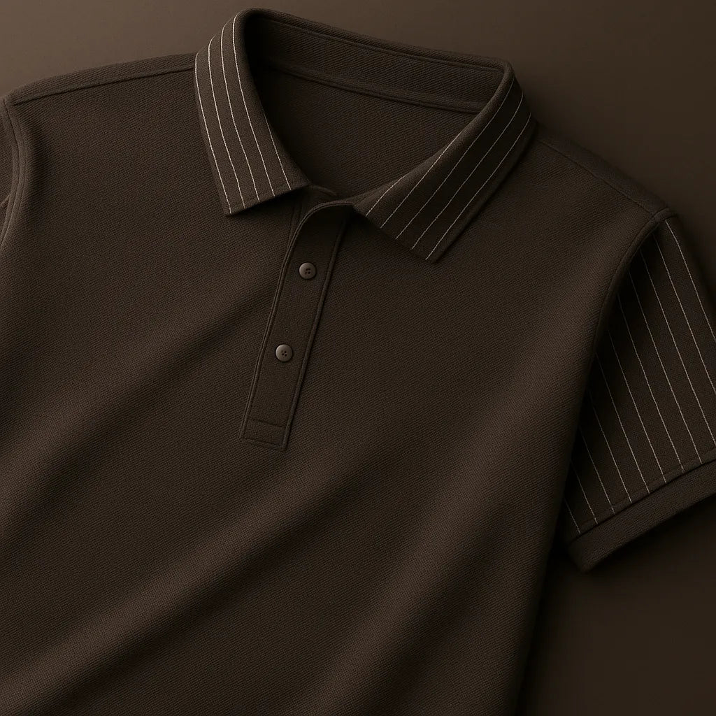 Elegant Polo T-Shirt with Vertical Stripe Collar & Cuff Detailing – Classy Urban Look for Men