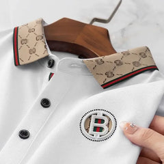 Luxury Beige Polo T-Shirt with Designer Collar & Signature B Emblem