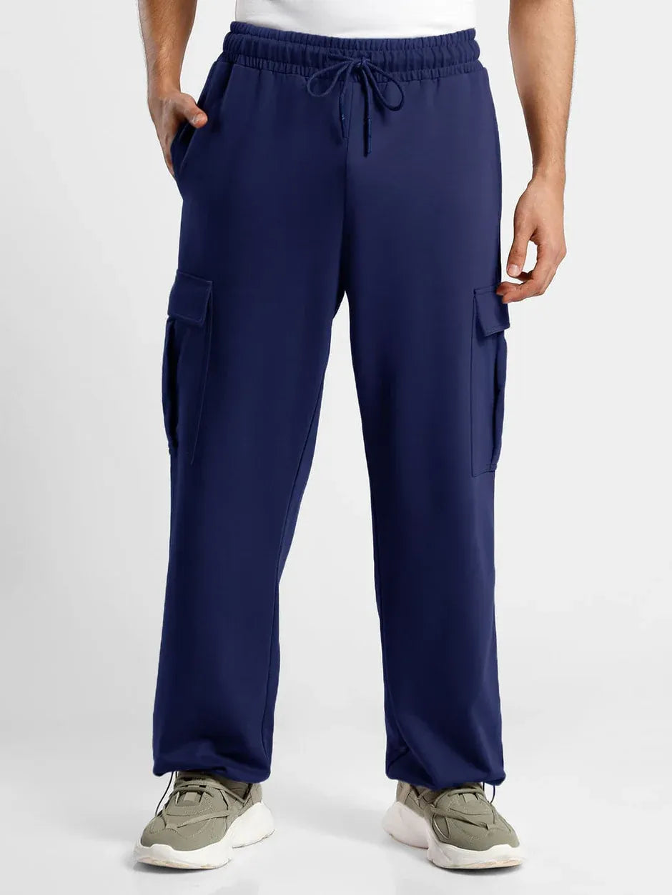 Men’s Korean Navy Blue Cargo Joggers – Relaxed Fit, Streetwear Style with Multiple Utility Pockets & Adjustable Drawstring Hem