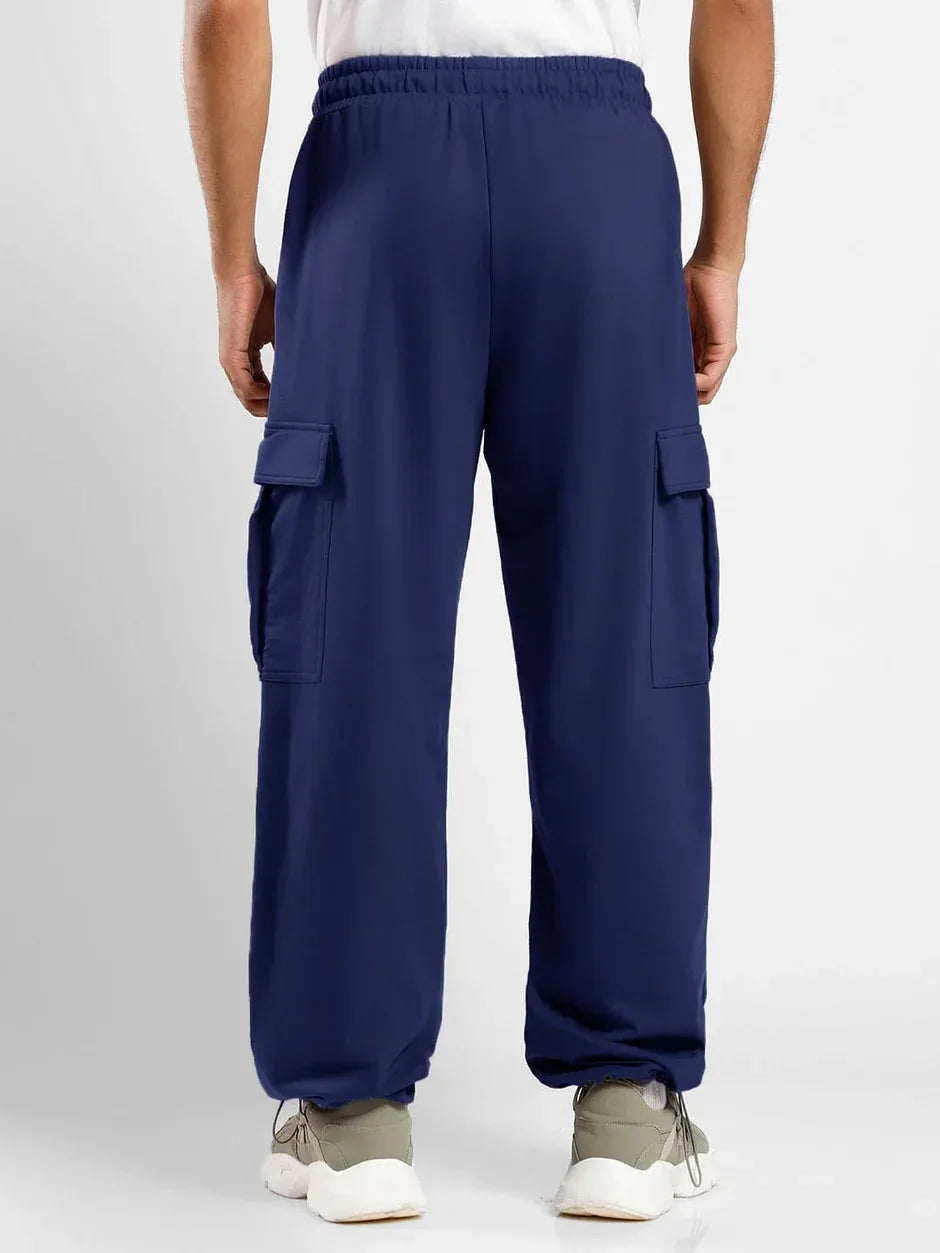 Men’s Korean Navy Blue Cargo Joggers – Relaxed Fit, Streetwear Style with Multiple Utility Pockets & Adjustable Drawstring Hem
