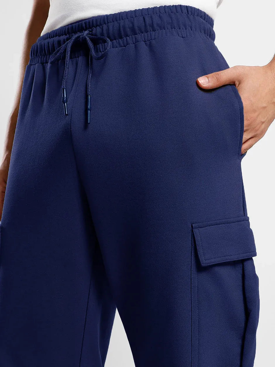 Men’s Korean Navy Blue Cargo Joggers – Relaxed Fit, Streetwear Style with Multiple Utility Pockets & Adjustable Drawstring Hem