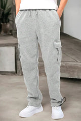 Men’s Korean Light Grey Cargo Joggers – Relaxed Fit, Streetwear Style with Multiple Utility Pockets & Adjustable Drawstring Hem