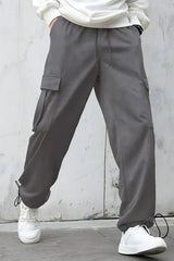 Men’s Korean Dark Grey Cargo Joggers – Relaxed Fit, Streetwear Style with Multiple Utility Pockets & Adjustable Drawstring Hem