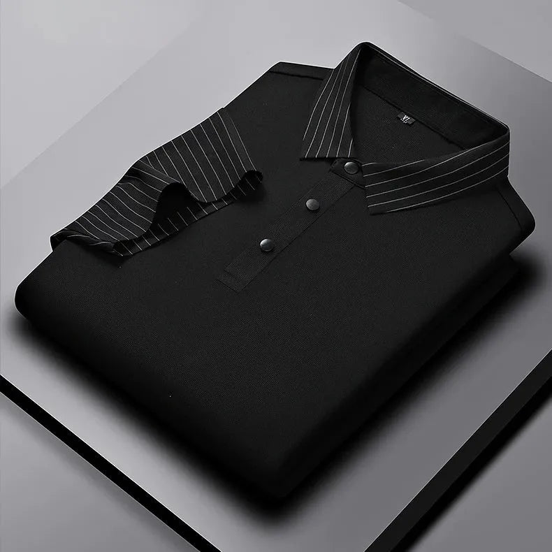Elegant Polo T-Shirt with Vertical Stripe Collar & Cuff Detailing – Classy Urban Look for Men